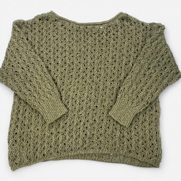 James Perse Women’s Open Knit Sweater Green Linen/Cotton Blend Size 3 (Large) - Picture 2 of 8